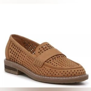 Earth Jacara Loafer Dark Natural Tan Perforated Leather Slip On Shoes 8.5
